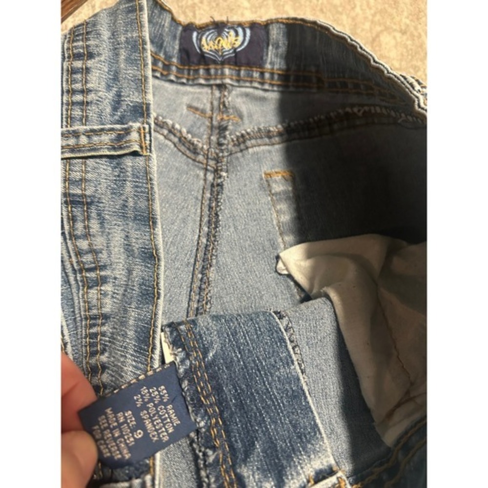 Angels Butterfly Embroidered Flare Leg Jeans Medium Wash Blue Y2K Size 9 - Picture 5 of 9